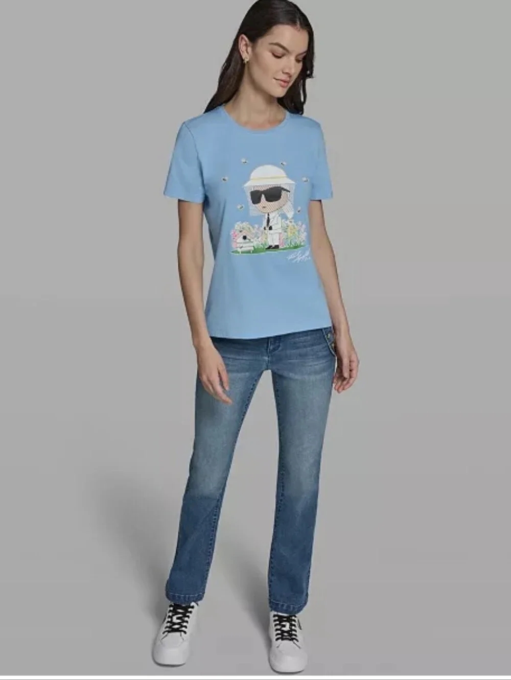 Karl Lagerfeld Paris Sky Blue Crewneck Tee, Size S